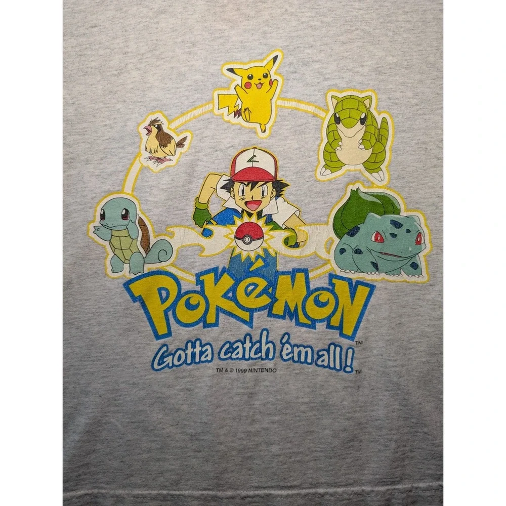 Vintage 1999 Pokemon KIDS Size Small T-Shirt Gray‎ Gotta Catch Em All